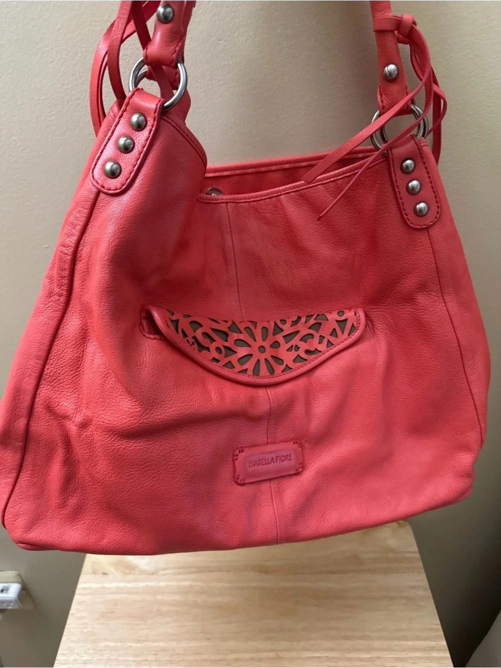 Isabella Fiore Large Laser-Cut Tote Bag – Coral Pink
